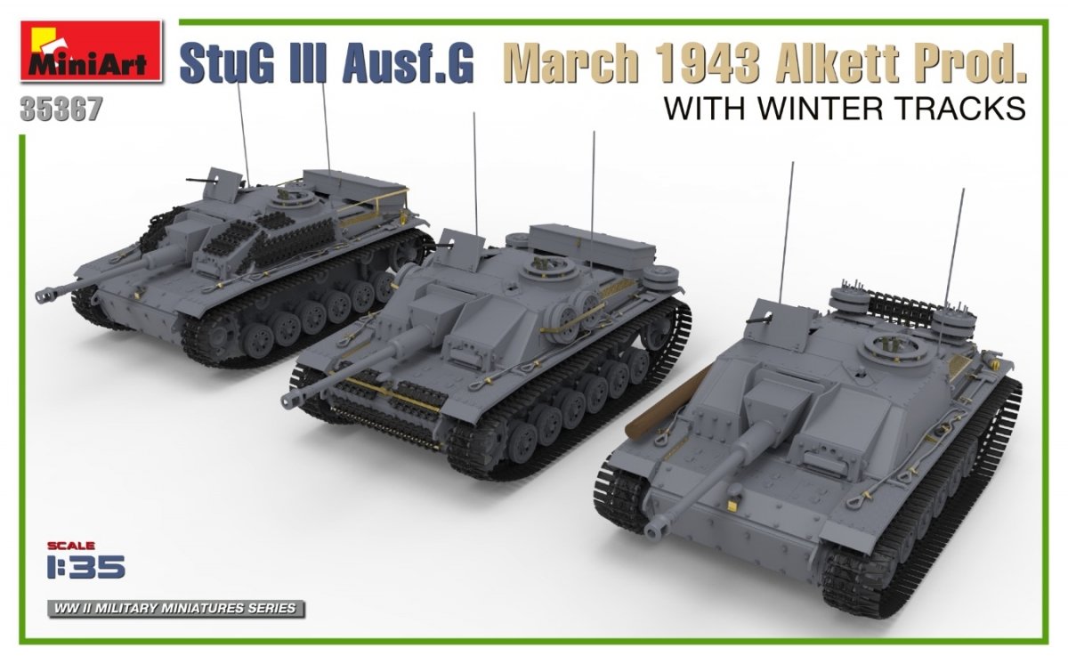 Mini Art 35367 StuG III Ausf. G Mars 1943 Alkett Prod. AVEC CHENILLES D&amp;#39;HIVER. KIT INTÉRIEUR 1/35 – image 2