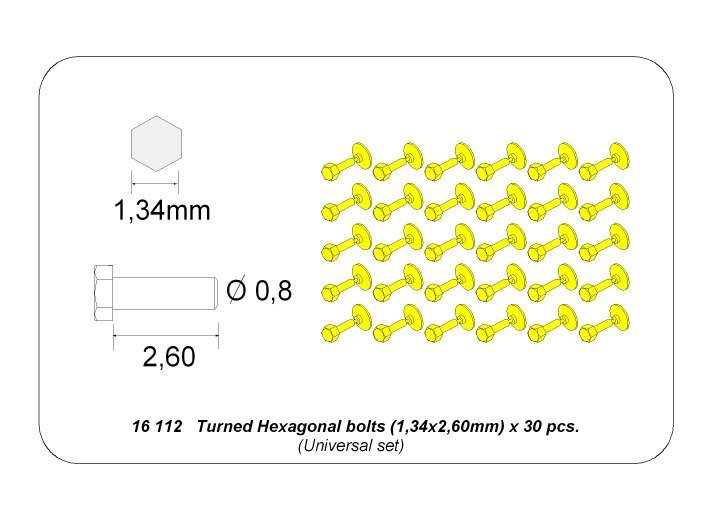 Aber 16112 Turned Hexagonal bolts (1,34x2,60mm) x 30 pcs. 1/16 – immagine 4