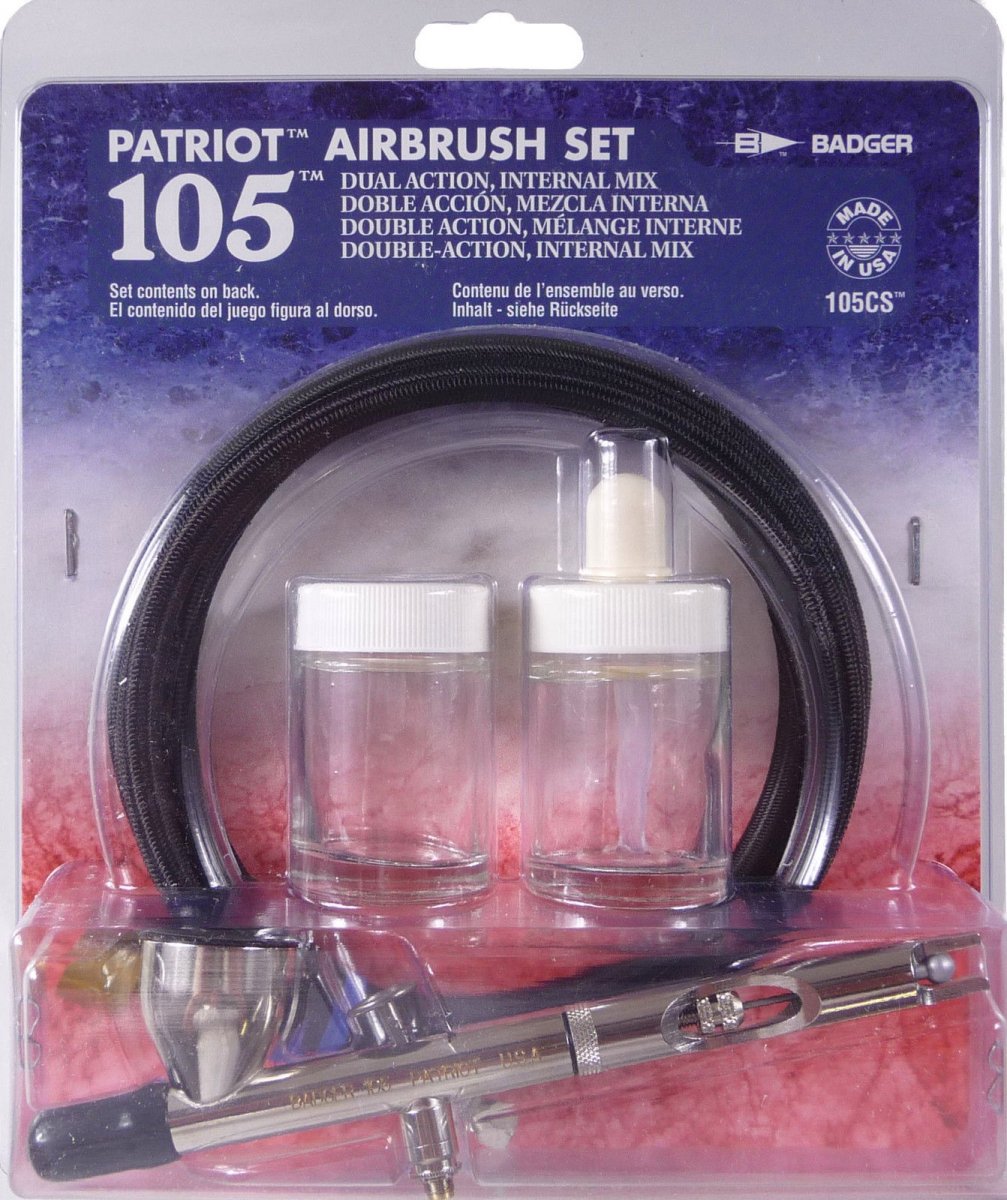 BADGER AIRBRUSHES - 105-CS PATRIOT AIRBRUSH - GRAVITY FEED AIRBRUSH &amp; HOSE 0.5mm
