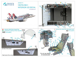 Quinta Studio QD32111 F/A-18A++ 3D-Printed &amp;amp; coloured Interior on decal paper (Academy) 1/32 – Bild 14