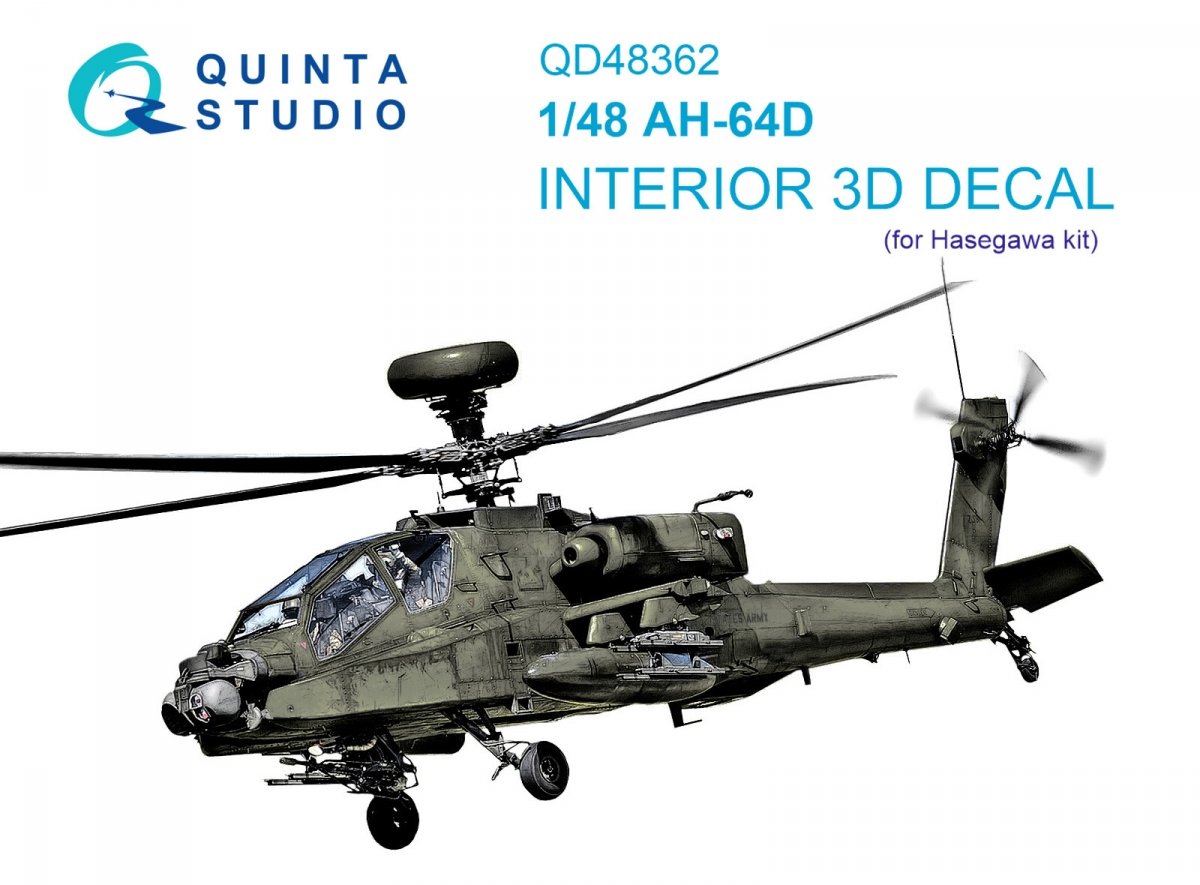 Quinta Studio QD48362 AH-64D 3D-Printed &amp;amp; coloured Interior on decal paper (Hasegawa) 1/48