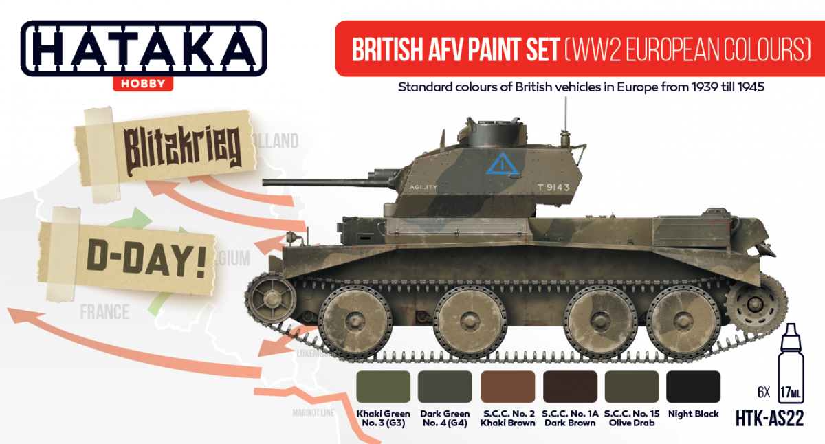 Hataka HTK-AS22 British AFV paint set (WW2 European colors) (6x17ml)