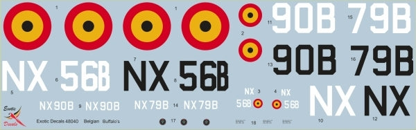 Exotic Decals 48040 Belgian Buffaloes - Brewster Model 339B in Belgian Service 1/48