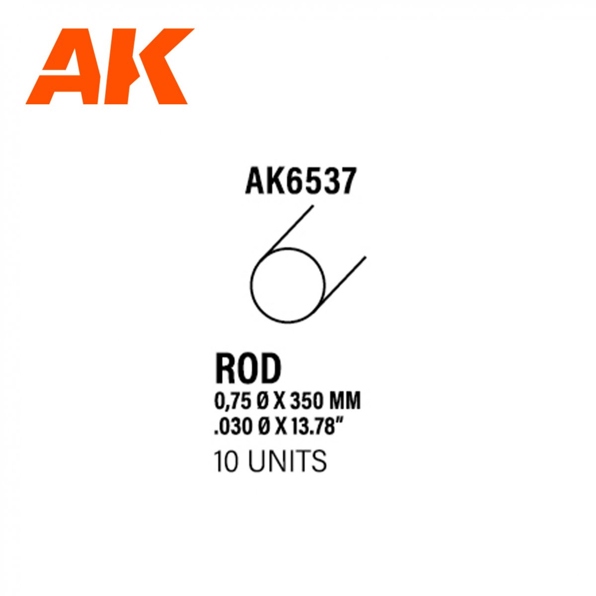 AK Interactive AK6537 ROD 0.75 DIAMETER X 350MM – STYRENE ROD – (10 UNITS)