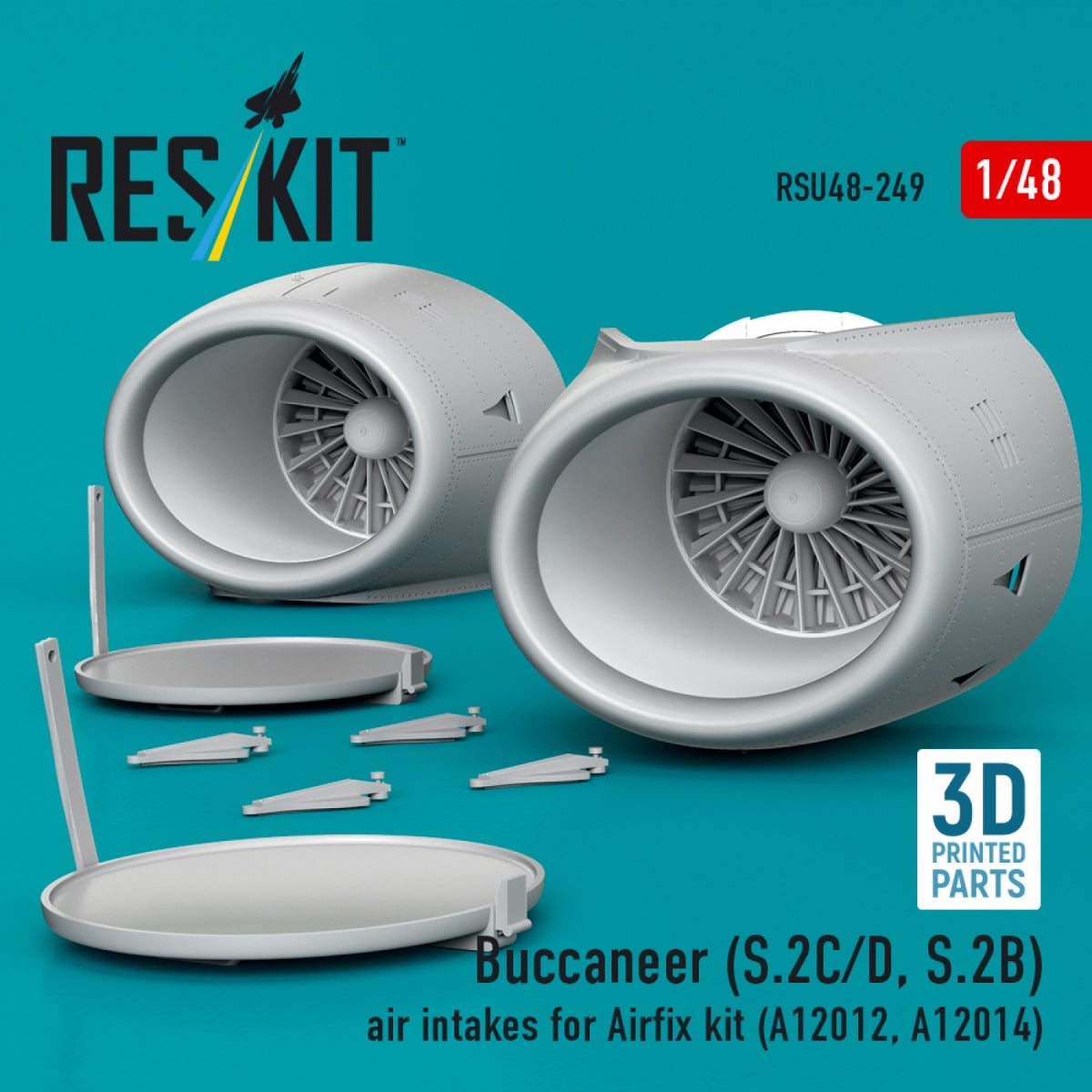 RESKIT RSU48-0249 Buccaneer (S.2C/D, S.2B) air intakes for Airfix kit (A12012, A12014) (3D Printed) 1/48