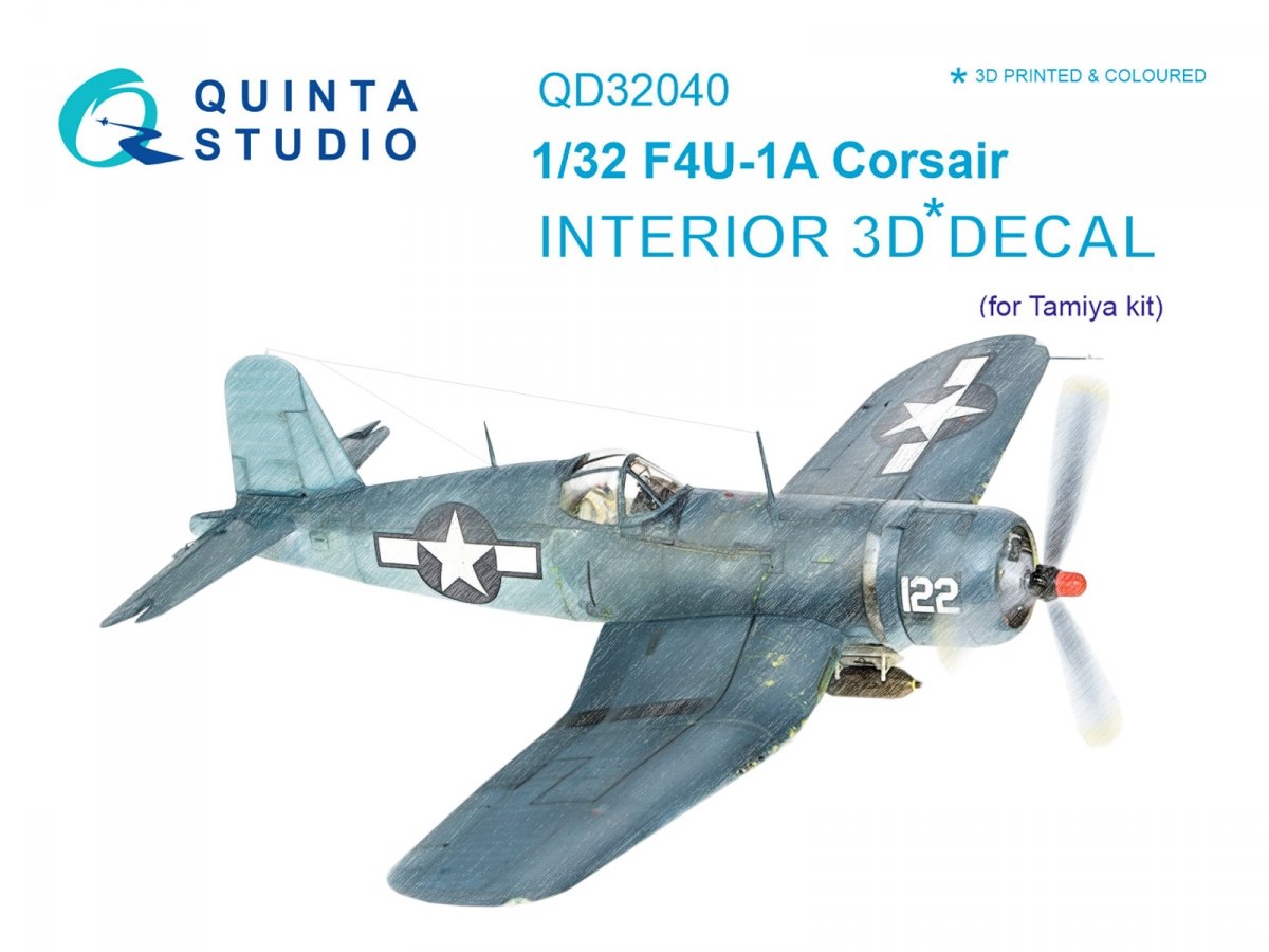 Quinta Studio QD32040 F4U-1A Corsair 3D-Printed &amp;amp; coloured Interior on decal paper (for Tamiya kit) 1/32