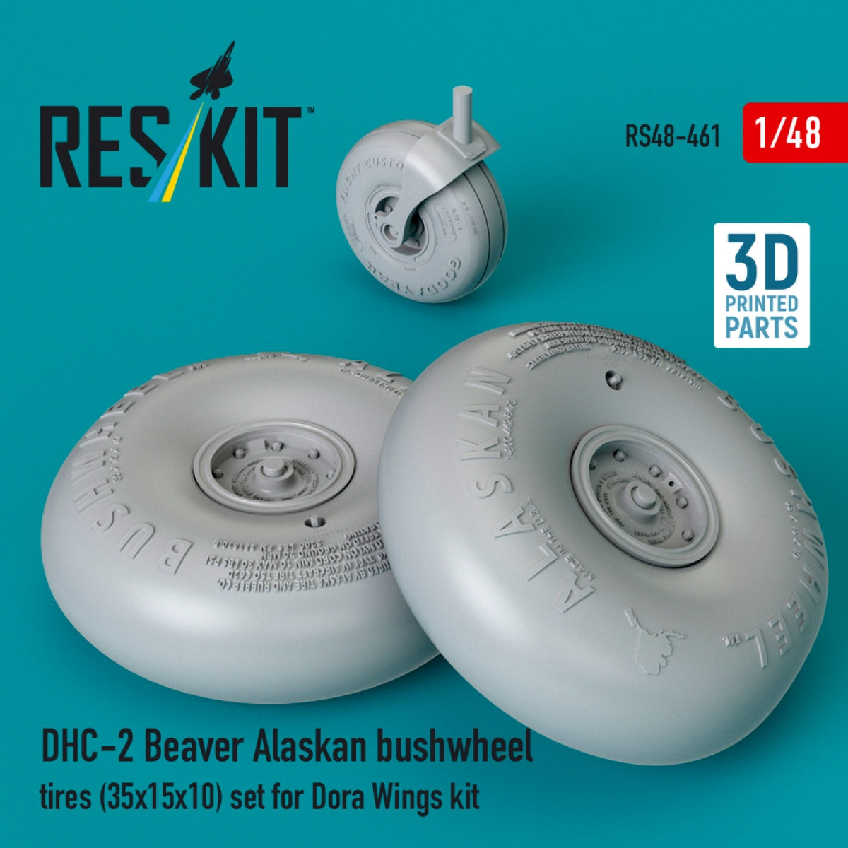 RESKIT RS48-0461 DHC-2 Beaver Alaskan bushwheel tires (35x15x10) set for Dora Wings kit (3D Printed) 1/48