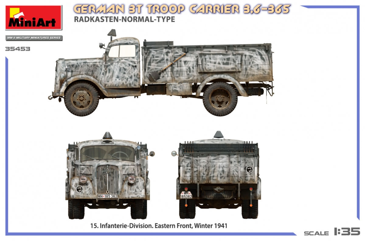 Miniart 35453 German 3t Troop Carrier 3.6-36S Radkasten-Normal-Type 1/35 – immagine 3