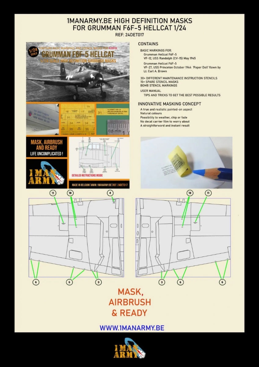 1 Man Army 24DET017 Grumman F6F-5 Hellcat Airfix 1/24 – immagine 2