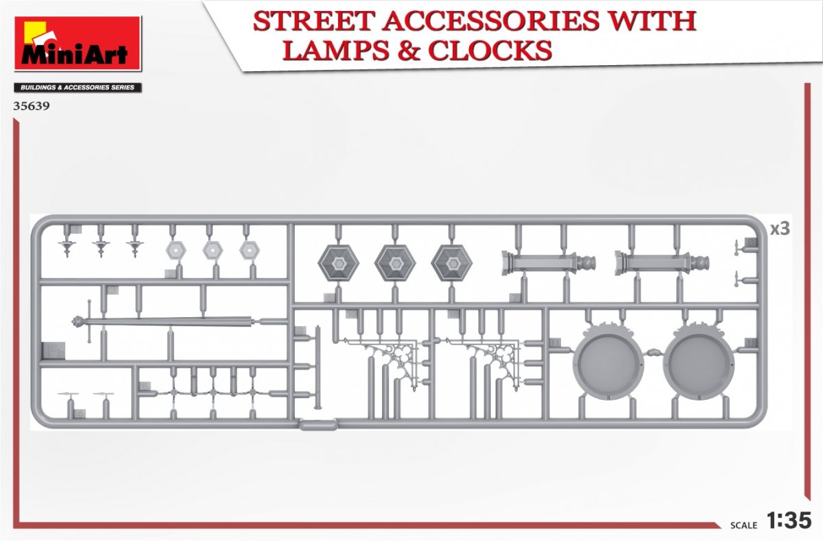 MiniArt 35639 STREET ACCESSORIES WITH LAMPS &amp;amp; CLOCKS 1/35 – immagine 3
