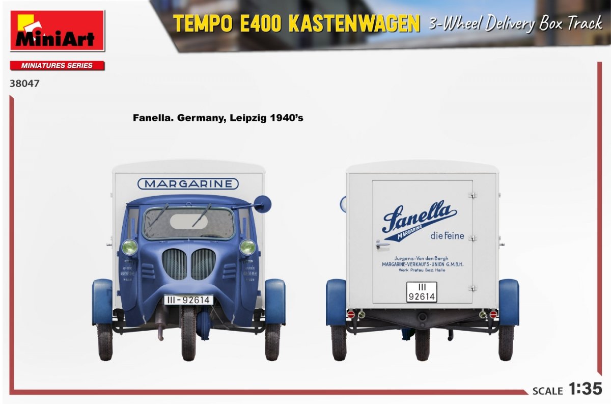 MiniArt 38047 TEMPO E400 KASTENWAGEN 3-WHEEL DELIVERY BOX TRACK 1/35 – immagine 16