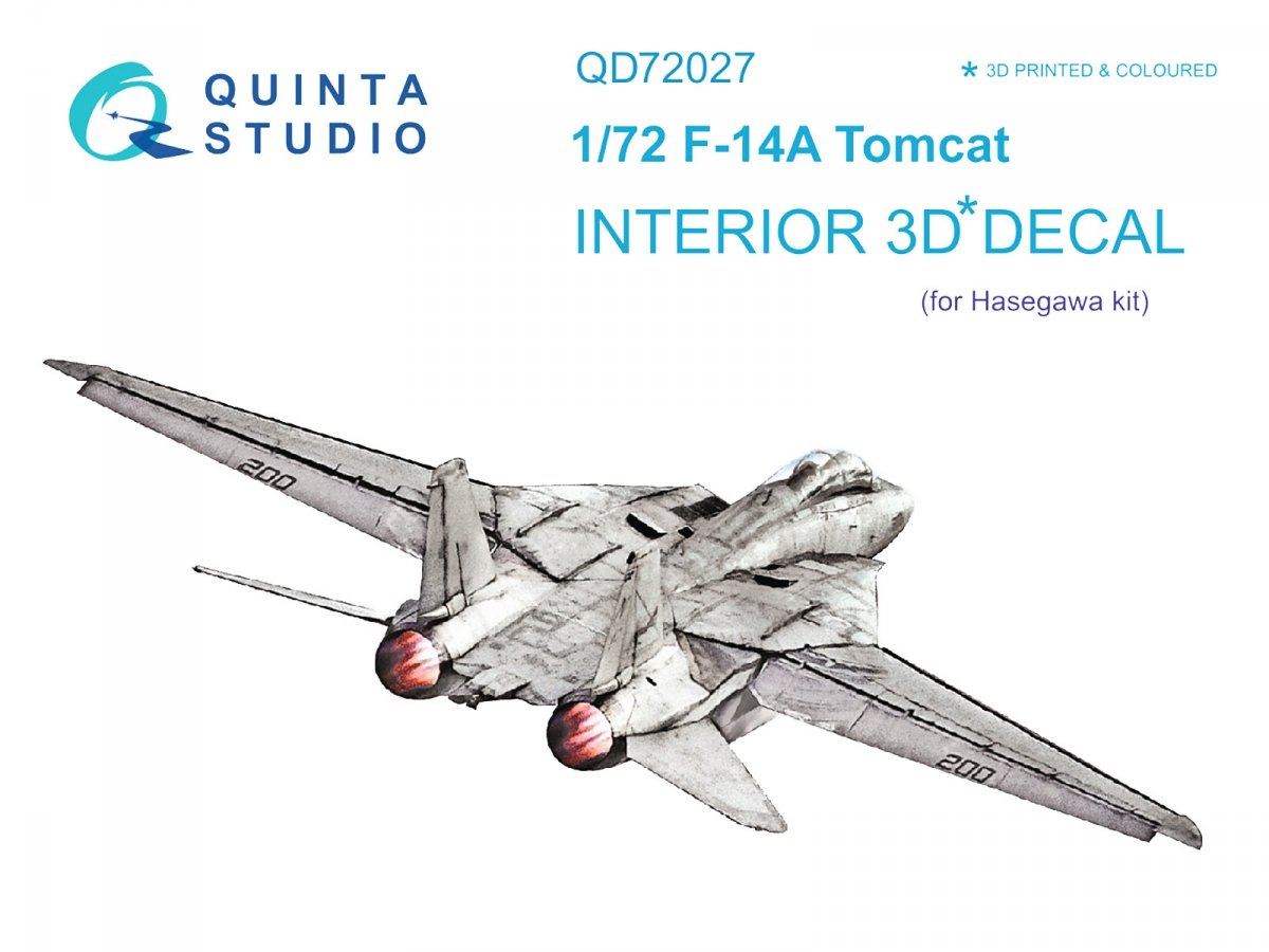 Quinta Studio QD72027 F-14A 3D-Printed &amp;amp; coloured Interior on decal paper (for Hasegawa kit) 1/72