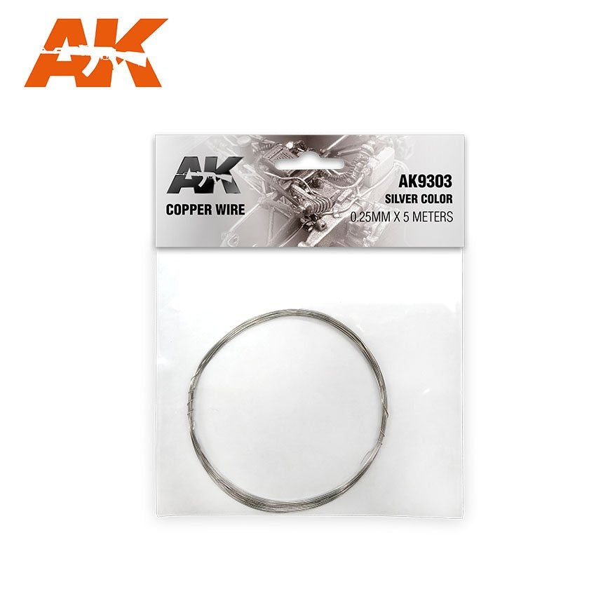 Fil de cuivre AK Interactive AK9303, diamètre 0,25 mm x 5 mètres, couleur argent.