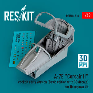RESKIT RSU48-0318 A-7E &amp;quot;Corsair II&amp;quot; cockpit early version (Basic edition with 3D decals) for Hasegawa kit (3D Printed) 1/48