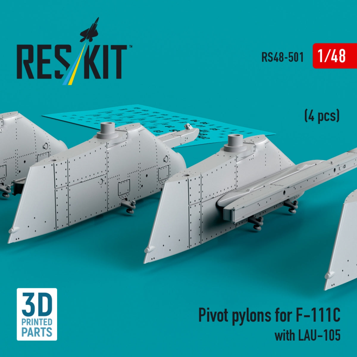 RESKIT RS48-0501 Pivot pylons for F-111C with LAU-105 (4 pcs) (3D Printed) 1/48 – immagine 2