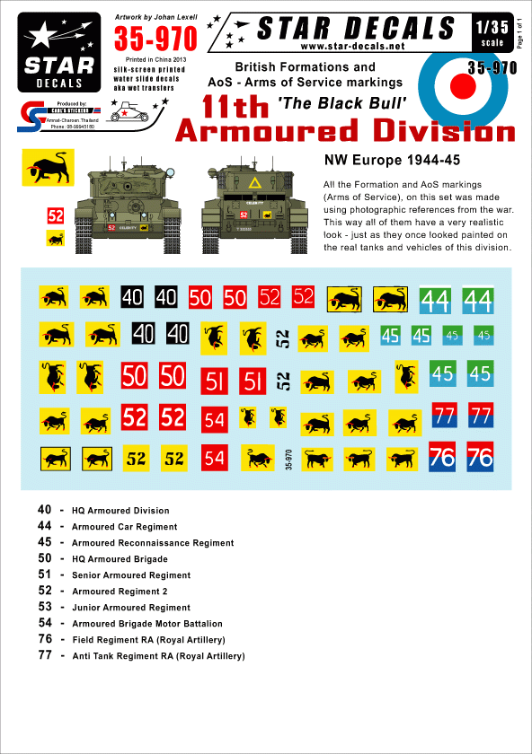 Star Decals 35-970 11e division blindée britannique 1/35
