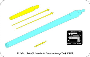 Aber 72L-51 Zestaw 2 Luf do niemieckiego ciężkiego czołgu MAUS / Set of 2 barrels for German Heavy Tank MAUS 1/72 – Bild 3