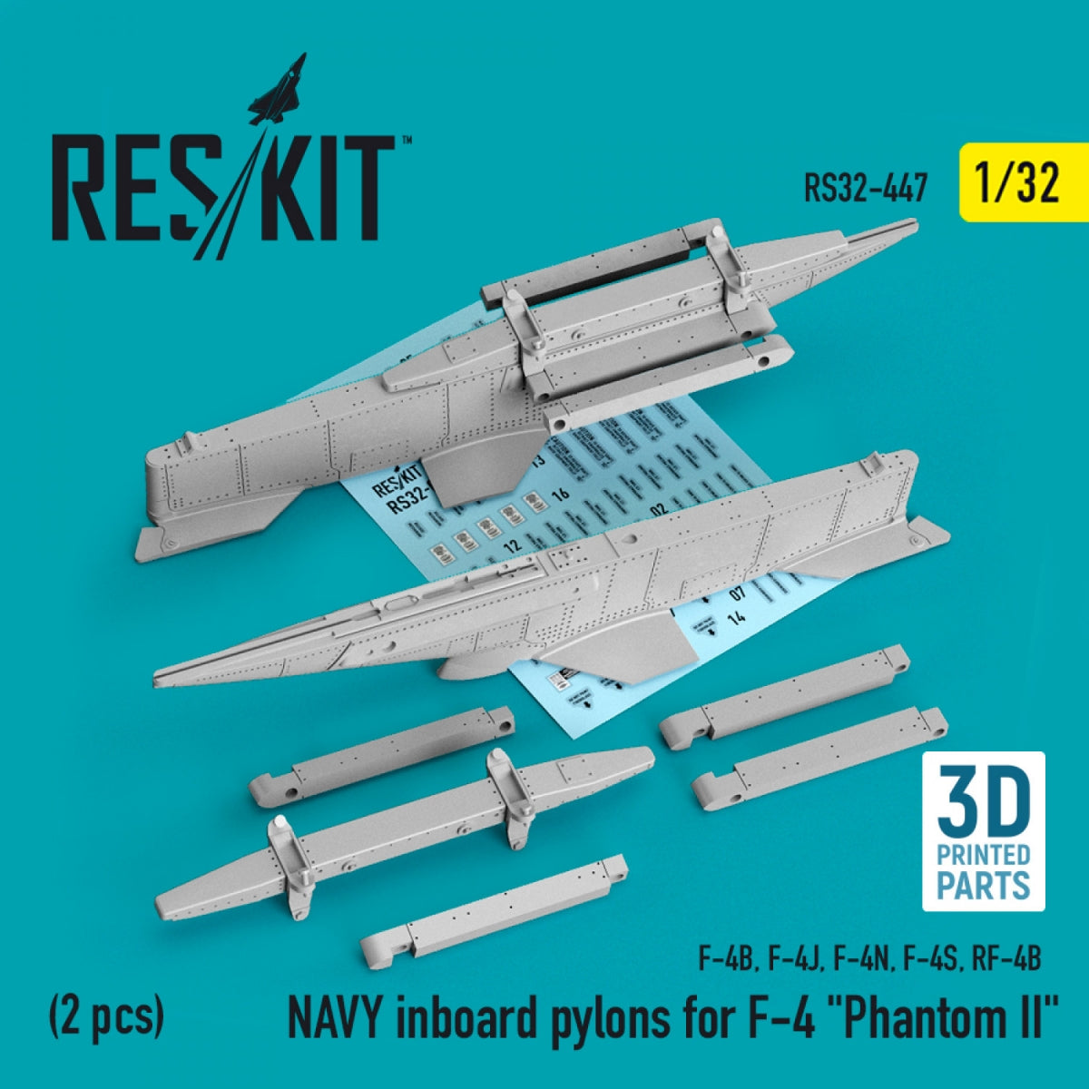 RESKIT RS32-0447 NAVY INBOARD PYLONS FOR F-4 &amp;quot;PHANTOM II&amp;quot; (2 PCS) (3D PRINTED) 1/32