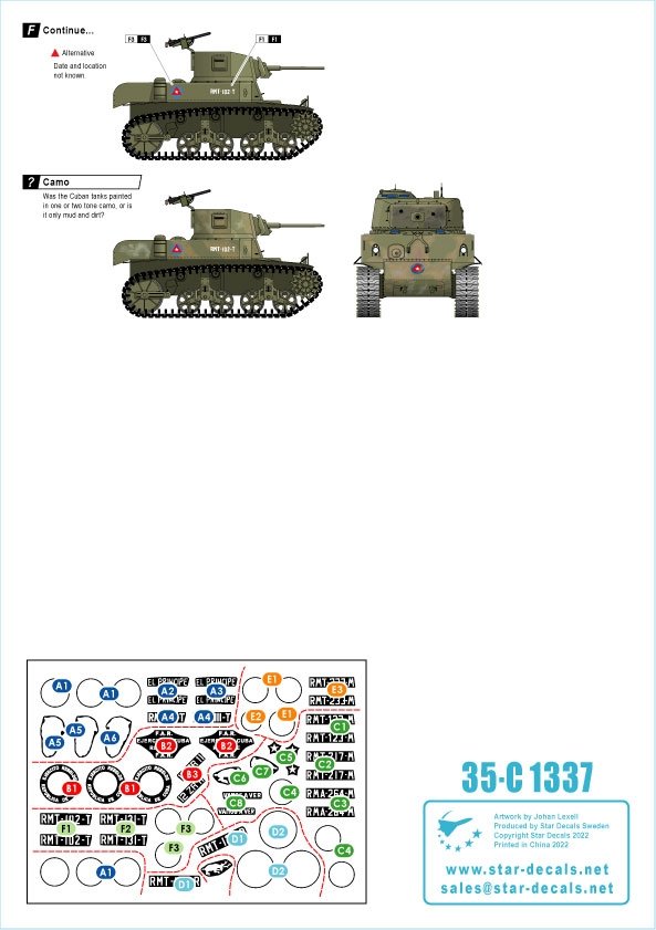 Star Decals 35-C1337 Tanks &amp;amp; AFVs in Cuba # 1. M4A3E8 Sherman, A34 Comet, Staghound, Greyhound, M3A1 Scout Car, M3A1 Stuart.1/35 – immagine 3