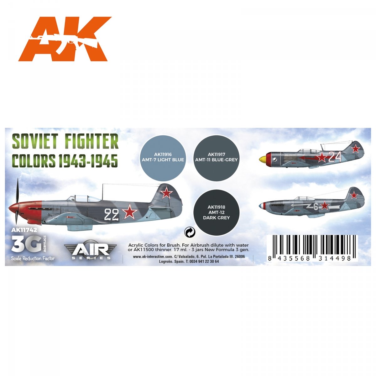 AK Interactive AK11742 SOVIET FIGHTER COLORS 1943-1945 3x17 ml – image 2
