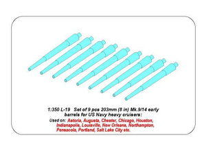 Aber 350L-19 Set of 9 pcs 203 mm barrels for New Orleans type 1/350 – immagine 4