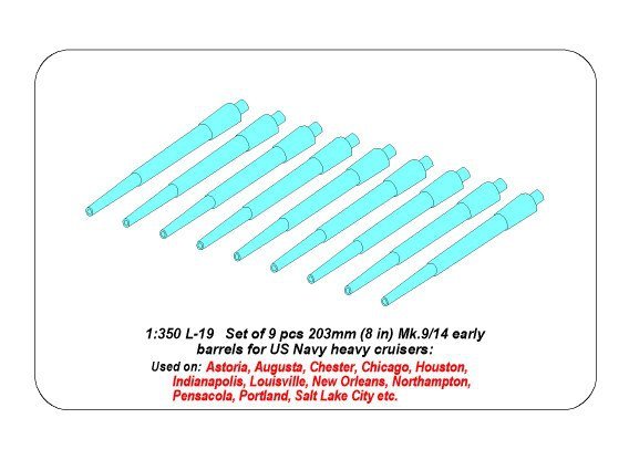 Aber 350L-19 Set of 9 pcs 203 mm barrels for New Orleans type 1/350 – immagine 4