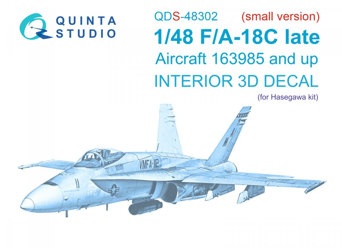 Intérieur imprimé en 3D et coloré sur papier décalcomanie Quinta Studio QDS-48302 F/A-18C (version tardive) (Hasegawa) (Petite version) 1/48