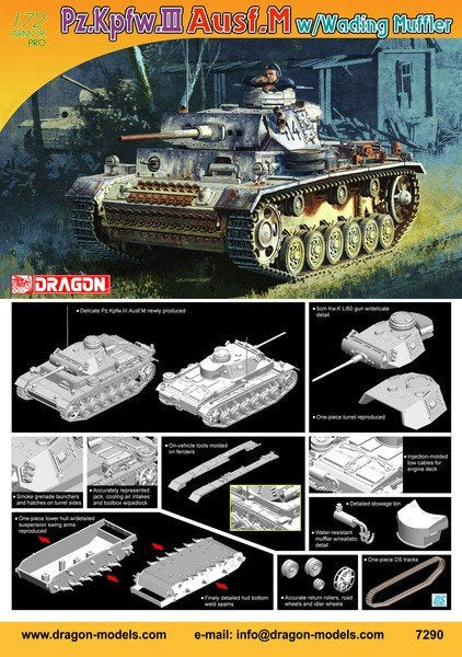 Dragon 7290 Pz.Kpfw.III Ausf.M avec silencieux de wading (1/72)