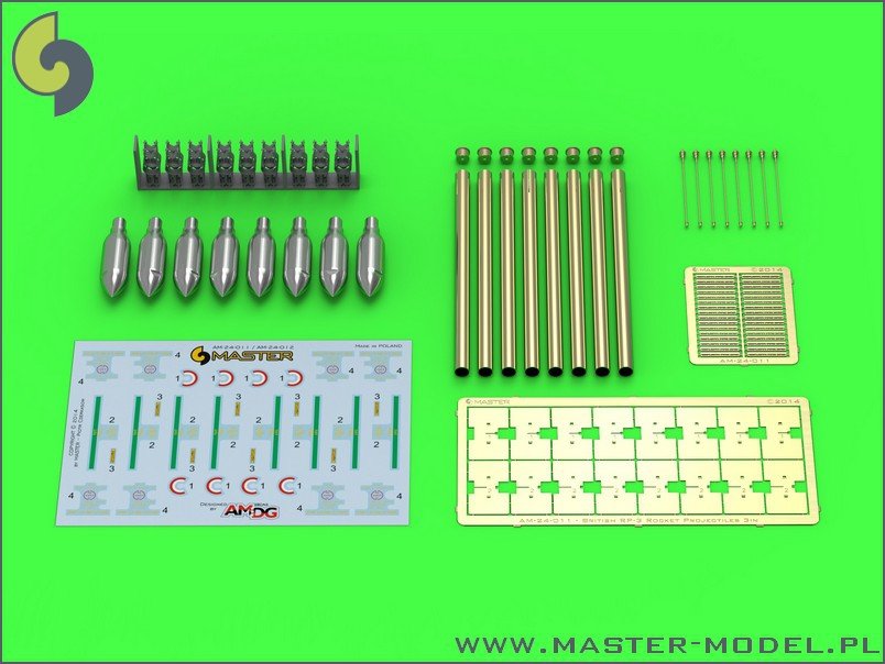 Master AM-24-012 British 3in Rocket RP-3 with 60LB SAP heads (8pcs) 1/24