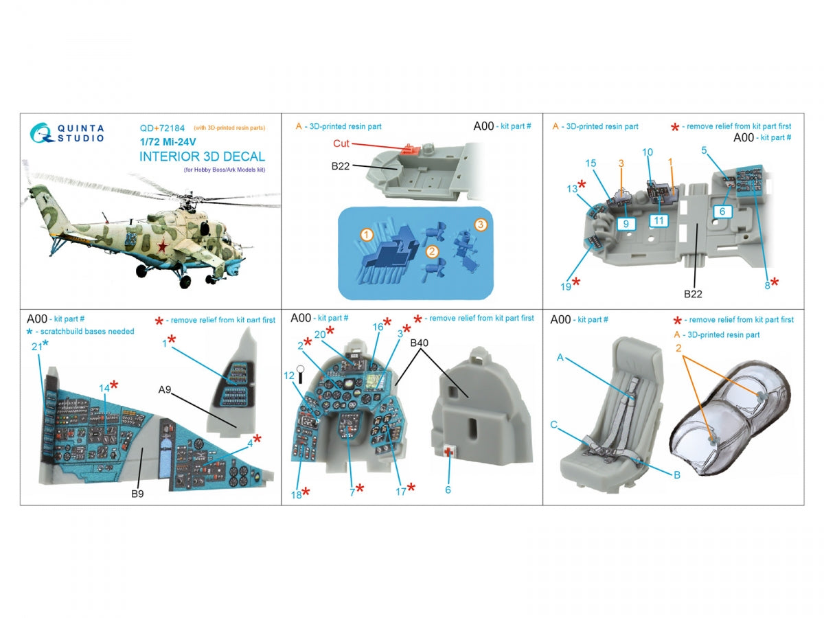 Quinta Studio QD+72184 Mi-24V 3D-Printed &amp;amp; coloured Interior on decal paper (Hobby Boss/ARK Models) (with 3D-printed resin parts) 1/72 – immagine 12