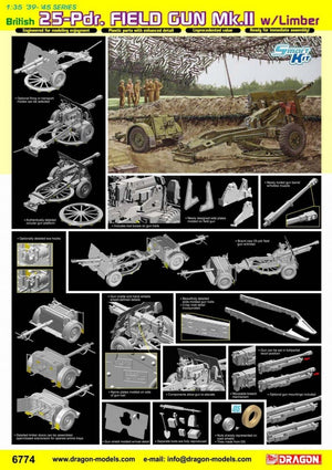 Dragon 6774 British 25pdr Field Gun Mk.II with Limber 1/35 – immagine 3