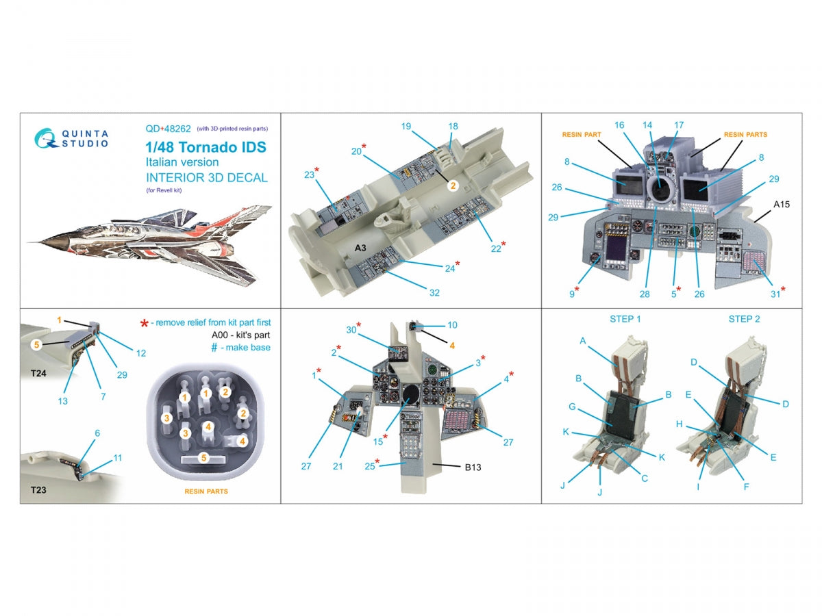 Quinta Studio QD+48262 Tornado IDS Italian 3D-Printed &amp;amp; coloured Interior on decal paper (Revell) (with 3D-printed resin parts) 1/48 – Bild 2