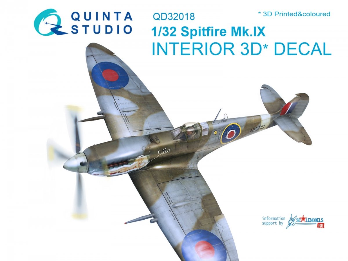 Quinta Studio QD32018 Spitfire Mk.IX 3D-Printed &amp;amp; coloured Interior on decal paper (for Tamiya kit) 1/32