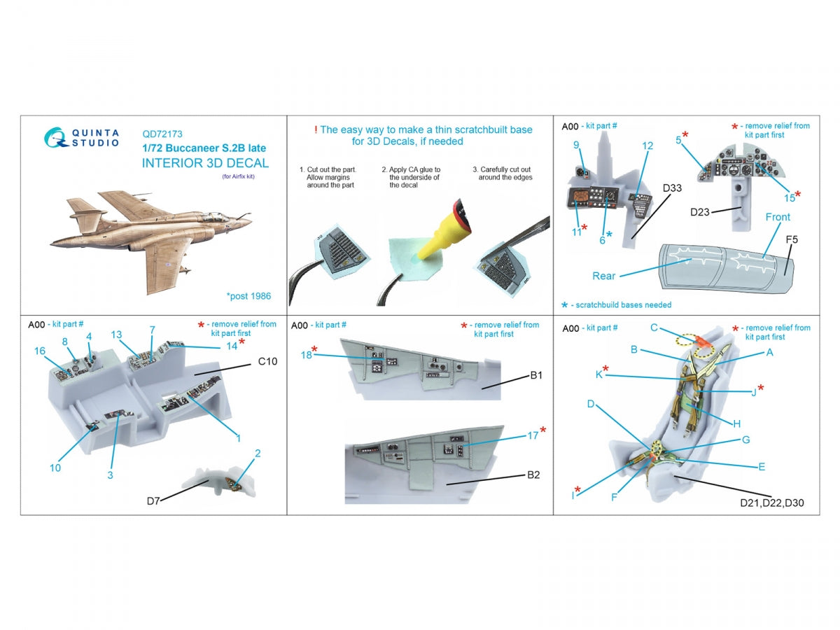 Quinta Studio QD72173 Blackburn Buccanneer S.2B Late 3D-Printed &amp;amp; coloured Interior on decal paper (Airfix) 1/72 – immagine 3