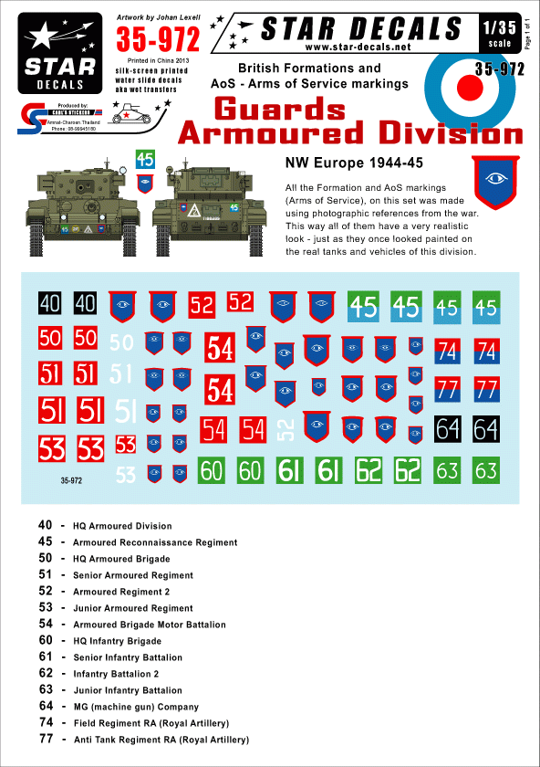Star Decals 35-972 British Guards Armored Division 1/35