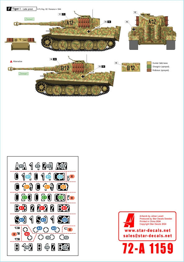 Star Decals 72-A1159 Grossdeutschland Tigers. 1943-44. Tiger I Early, Mid and Late production 1/72 – imagen 2