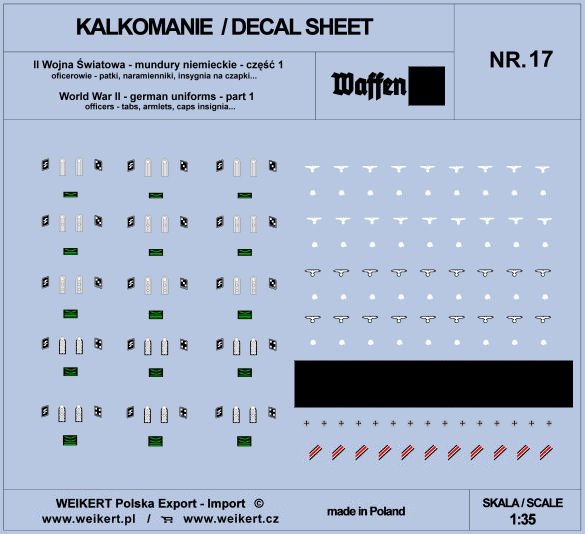 Weikert Decals DEC217 German uniforms - tabs, shoulder boards, cap insignia - WAFFEN SS - ver.1 - vol.17 1/35