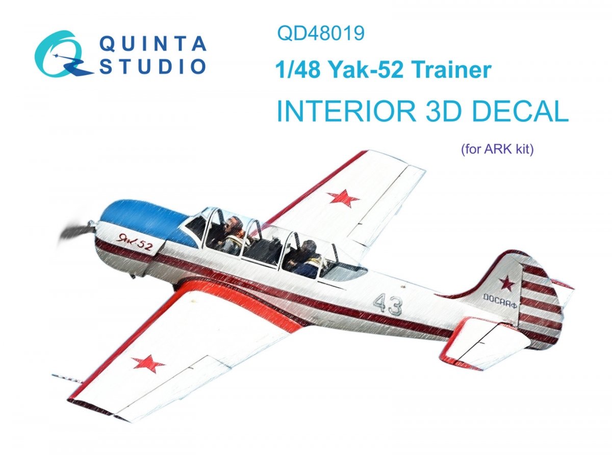 Quinta Studio QD48019 Yak-52 3D-Printed &amp; colored Interior on decal paper (ARK) 1/48