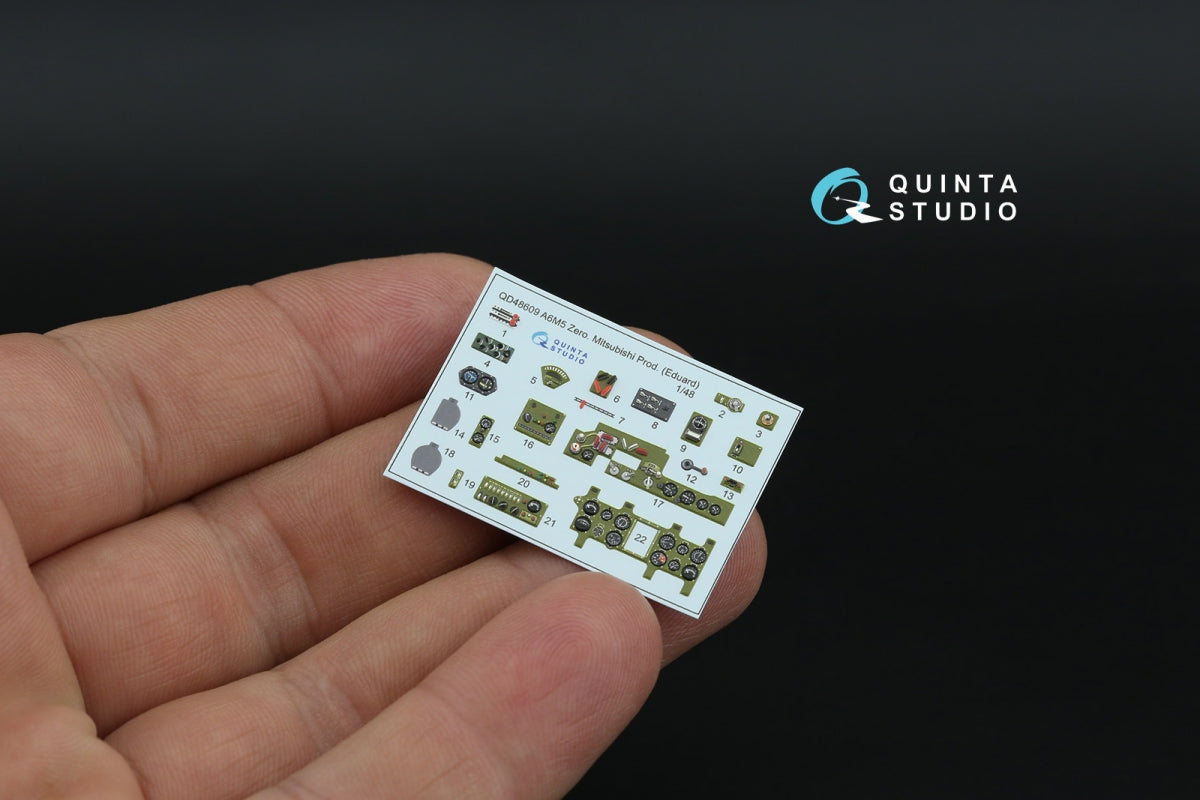 Intérieur imprimé en 3D et coloré sur papier décalcomanie (Eduard) pour la maquette Quinta Studio QD48609 A6M5 Zero (production Mitsubishi) à l&amp;#39;échelle 1/48. – image 3