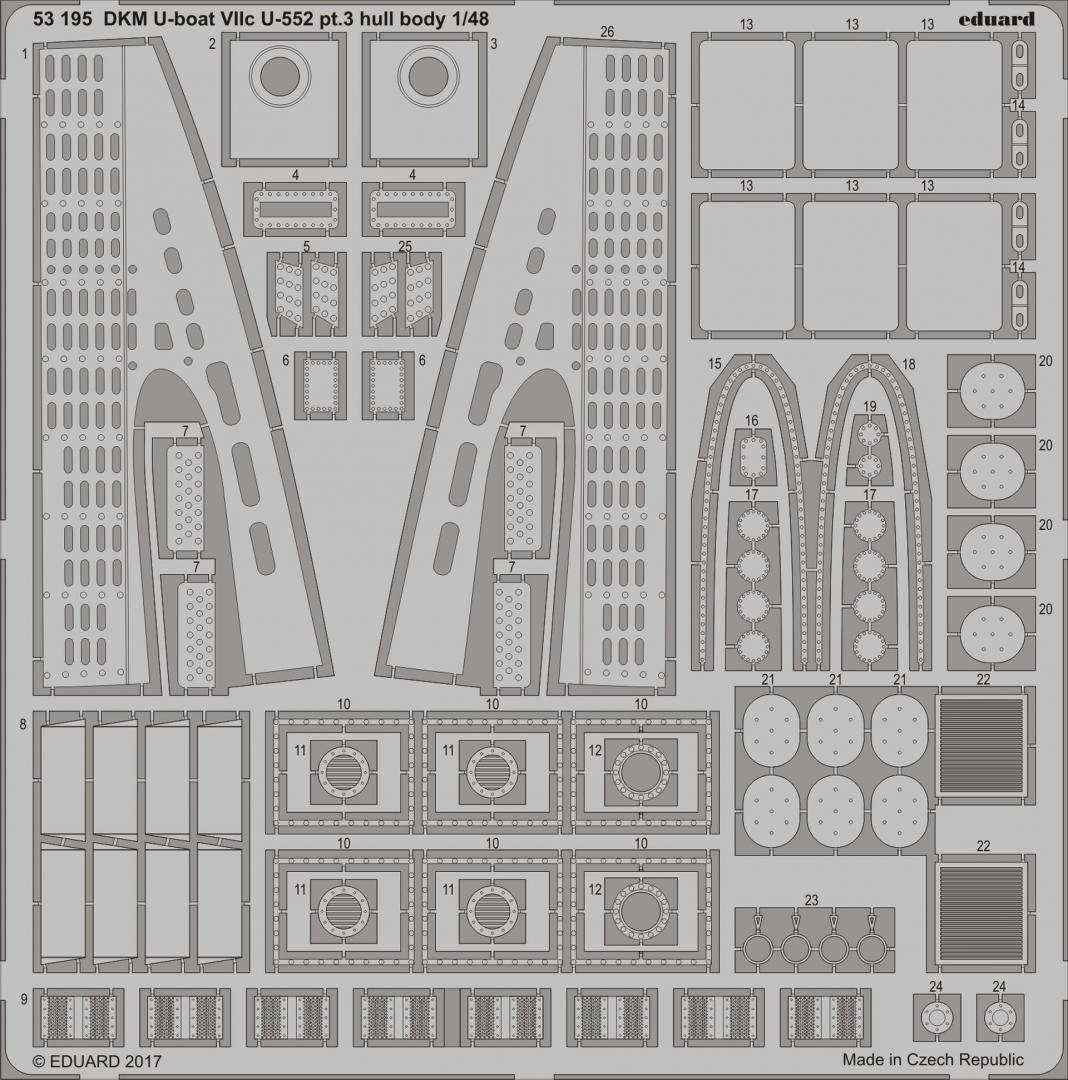 Eduard 53195 DKM U-boat VIIc U-552 pt.3 hull body TRUMPETER 1/48