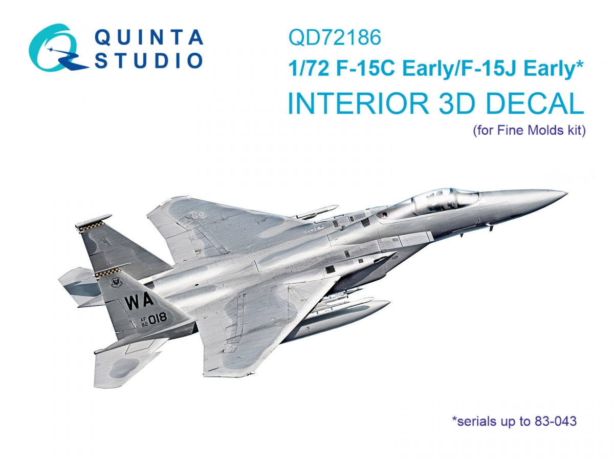 Intérieur imprimé en 3D et coloré sur papier décalcomanie Quinta Studio QD72186 F-15C Early/J Early (Fine Molds) à l&amp;#39;échelle 1/72