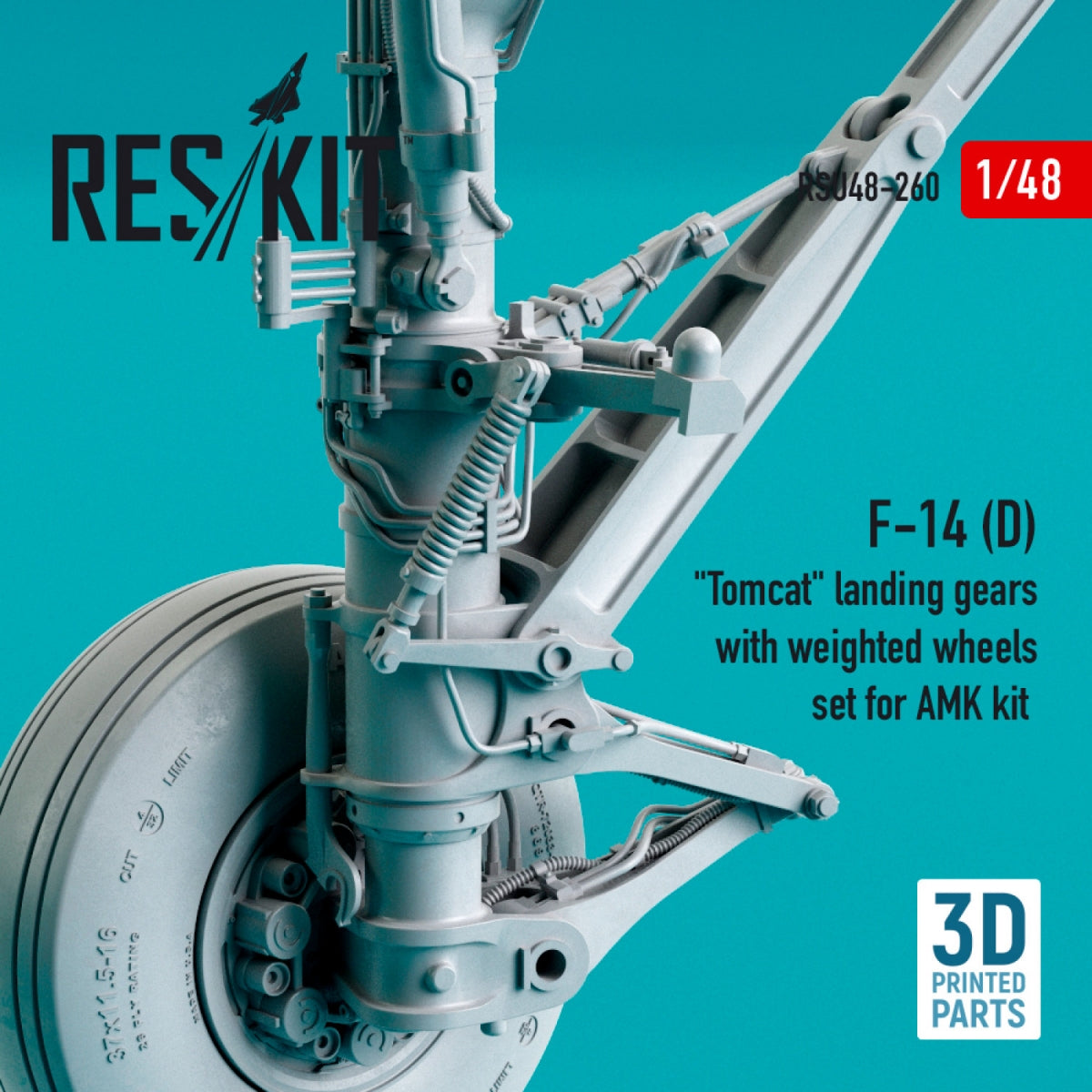 RESKIT RSU48-0260 F-14 (D) « TOMCAT » Train d&amp;#39;atterrissage avec roues lestées pour maquette AMK (résine et impression 3D) 1/48 – image 2
