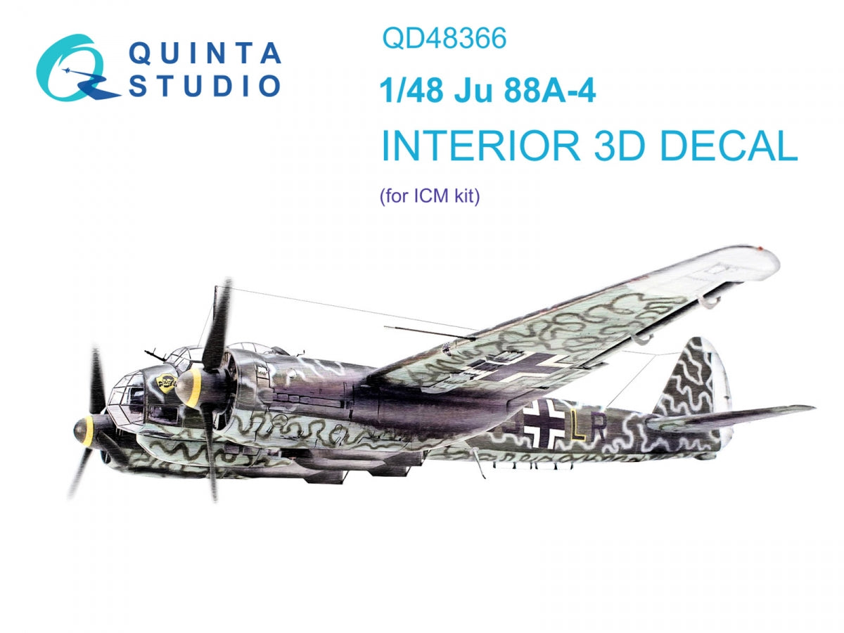 Quinta Studio QD48366 Ju 88A-4 3D-Printed &amp; colored Interior on decal paper (ICM) 1/48
