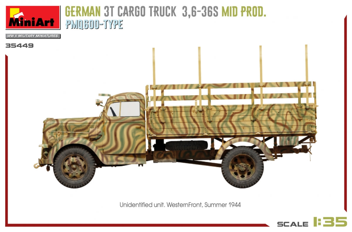Miniart 35449 GERMAN 3T CARGO TRUCK 3,6-36S MID PROD. PMQ600-TYPE 1/35 – Bild 12