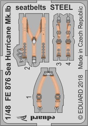 Ceintures de sécurité Eduard FE876 Sea Hurricane Mk. Ib, fixation acier, échelle 1/48