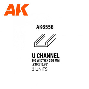 AK Interactive AK6558 PROFILÉ EN U 6.0 DE LARGEUR X 350MM – STYRÈNE – (3 UNITÉS)
