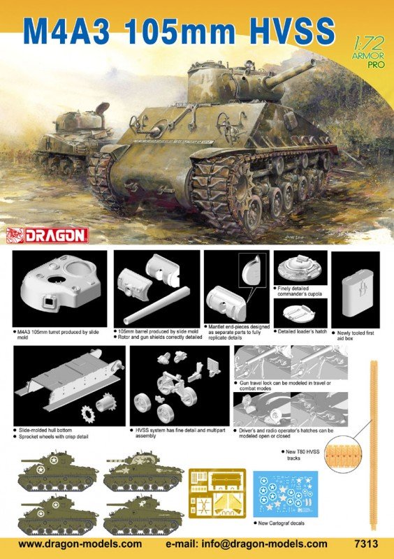Dragon 7313 Sherman tank M4A3 105mm HVSS 1/72 – Bild 2
