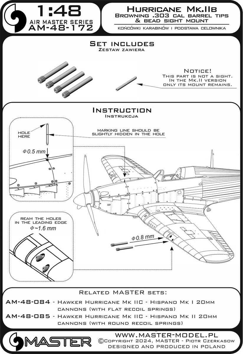 Master AM-48-172 Hawker Hurricane Mk.IIb - końcówki luf Browning .303 oraz podstawa celownika 1/48 – Bild 2