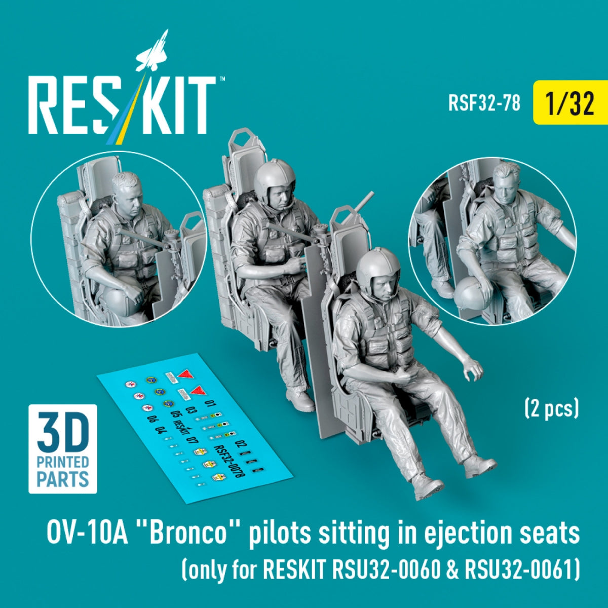 RESKIT RSF32-0079 OV-10A "Bronco" pilots sitting in ejection seats (2 pcs) (only for RESKIT RSU32-0060 & RSU32-0061) (3D Printed) 1/32