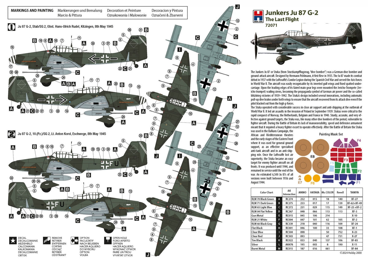 Hobby 2000 72071 Junkers Ju 87 G-2 The Last Flight ( ACADEMY + CARTOGRAF + MASKI ) 1/72 – immagine 2